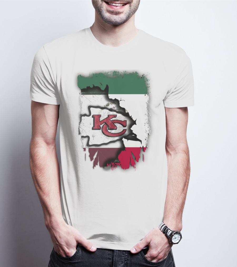 KC Chiefs Logo With Torn Mexico Flag T-Shirt
