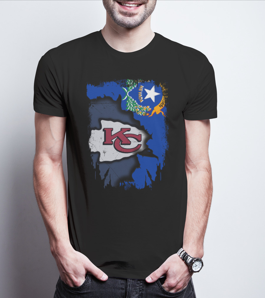 Nevada Proud With Kansas City Chiefs Logo And State Flag Elements T-Shirt