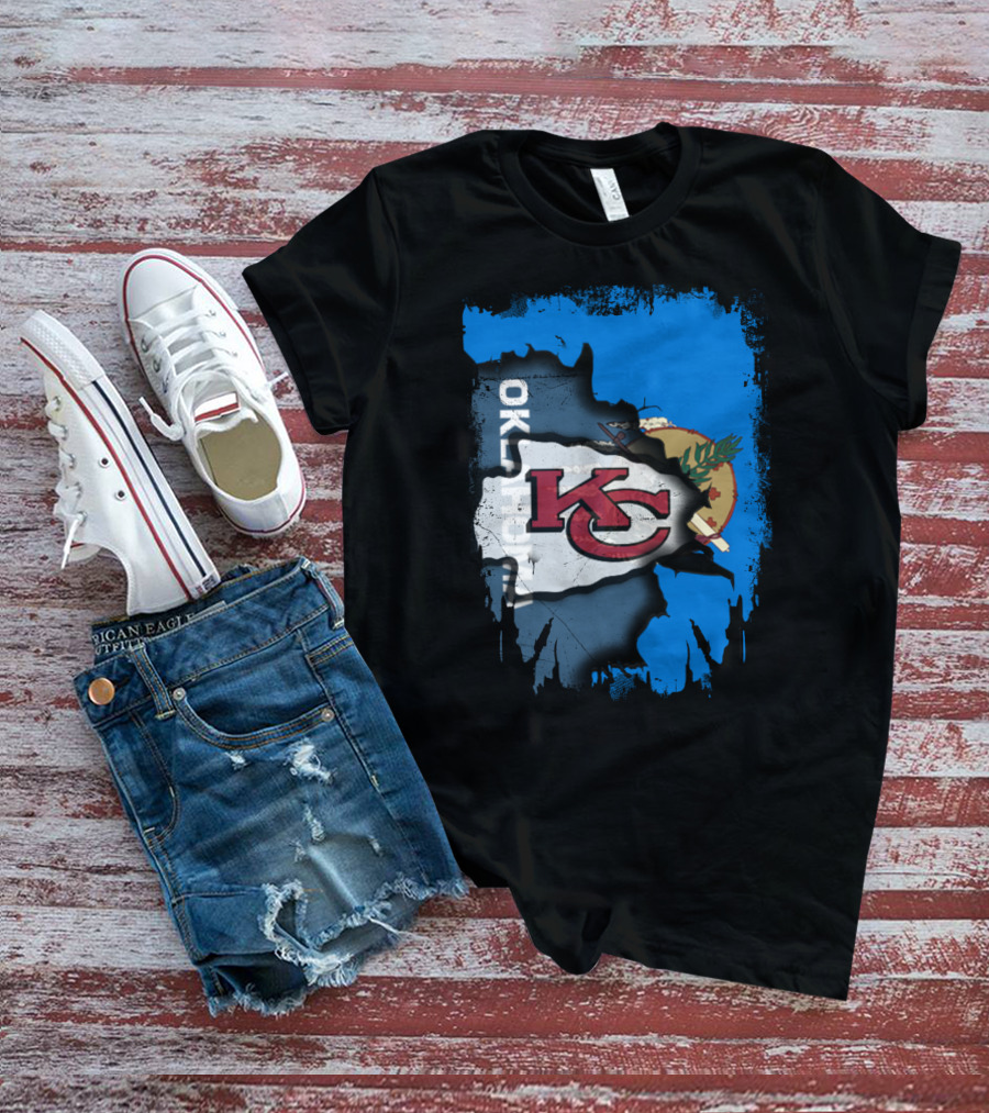 Oklahoma Chiefs Unity KC Logo With State Flag T-Shirt