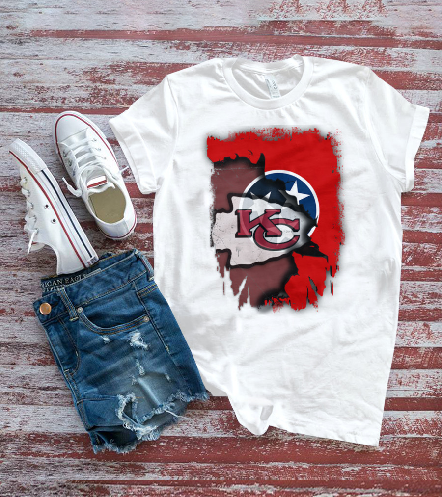 Kansas City Chiefs Tennessee Flag Torn Abstract Fusion T-Shirt