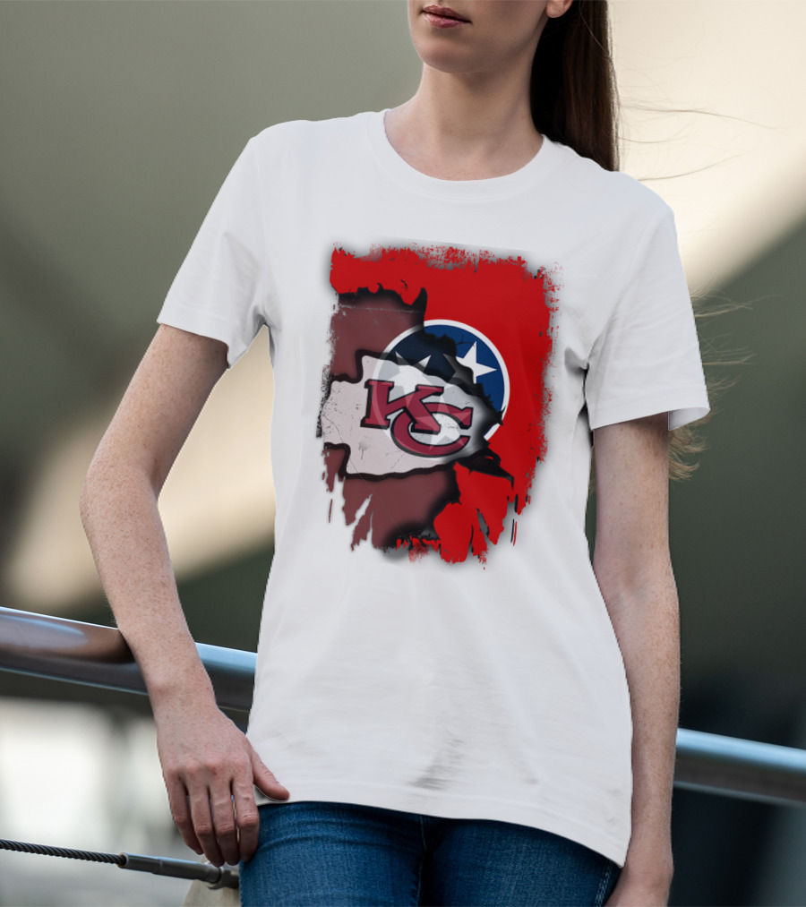Kansas City Chiefs Tennessee Flag Torn Abstract Fusion T-Shirt