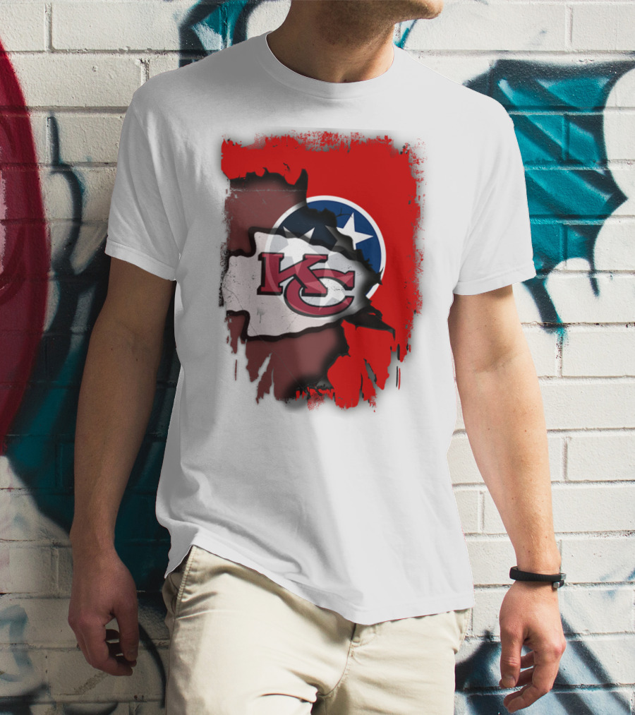 Kansas City Chiefs Tennessee Flag Torn Abstract Fusion T-Shirt