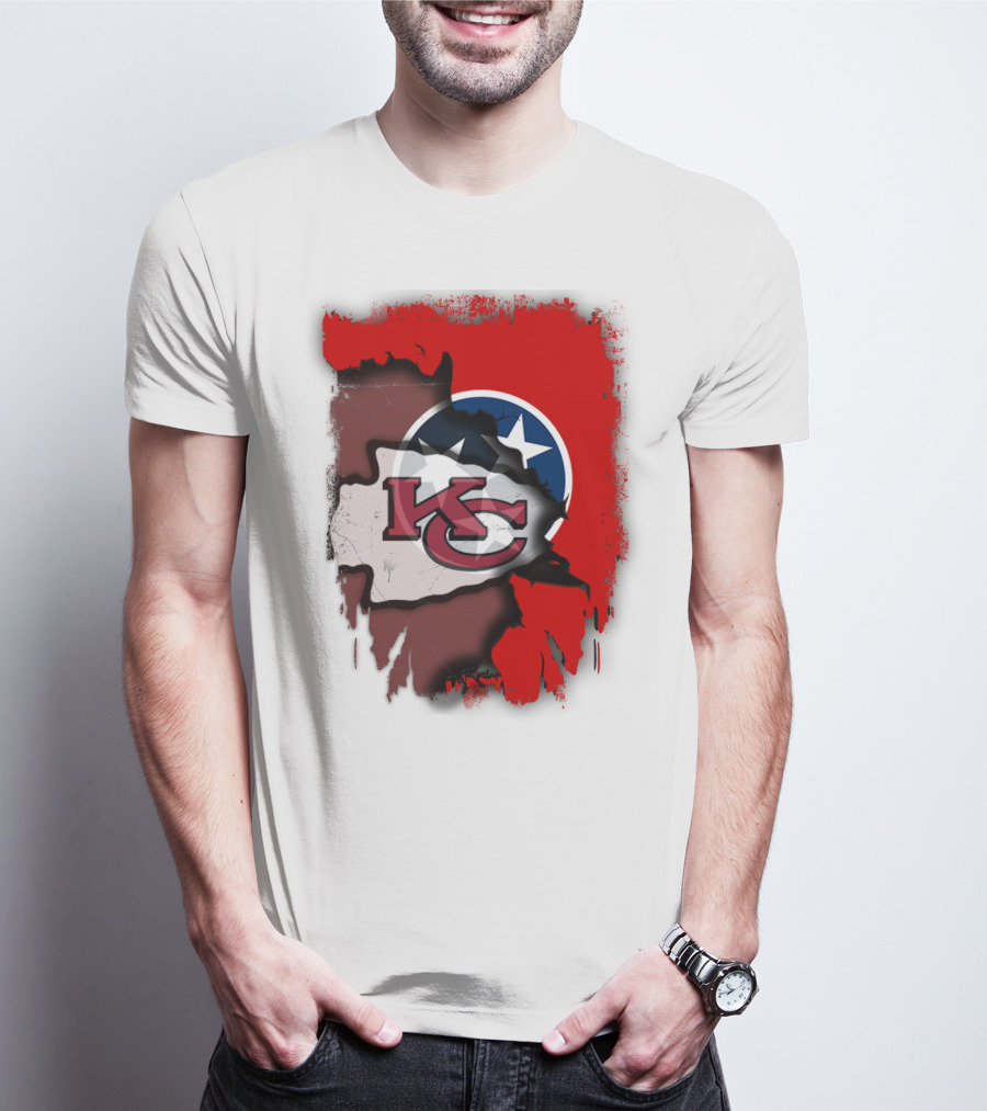 Kansas City Chiefs Tennessee Flag Torn Abstract Fusion T-Shirt