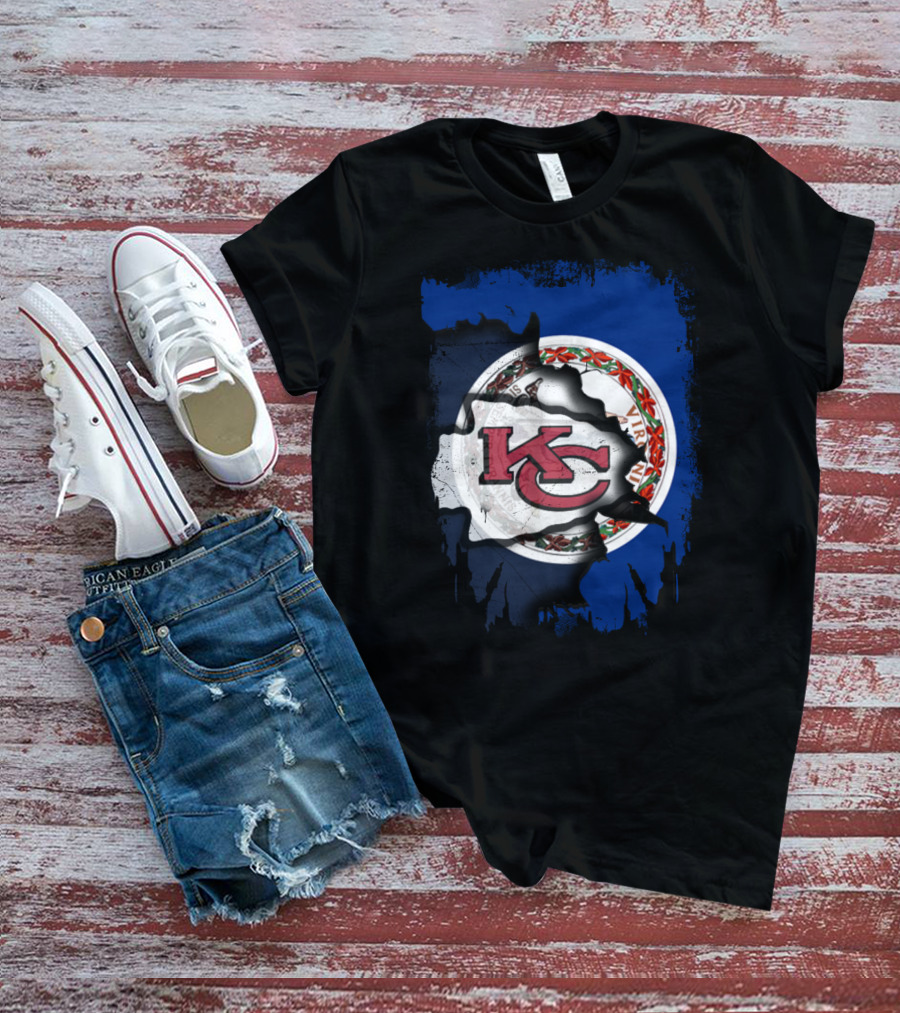 Virginia State Flag With KC Chiefs Logo Fusion T-Shirt