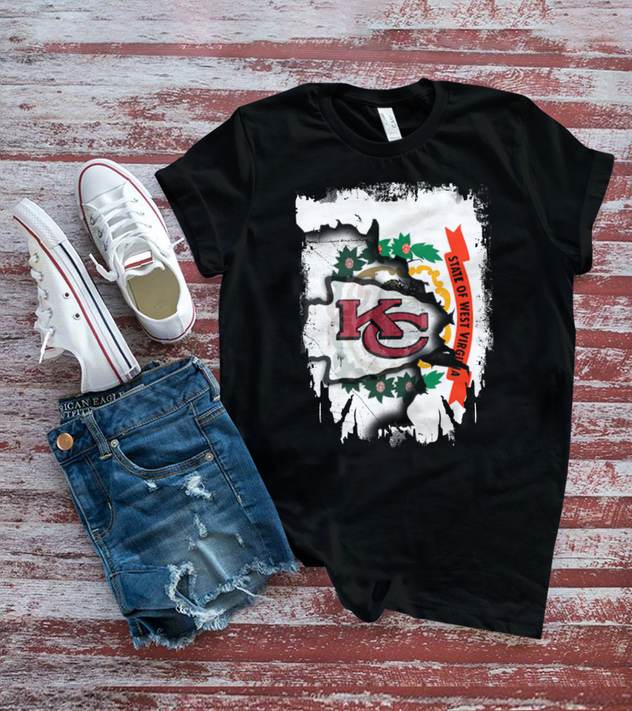 State Of West Virginia Torn KC Chiefs Logo Chiefs Fans T-Shirt
