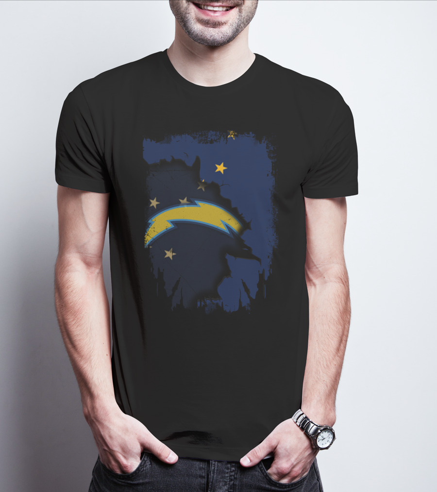 Alaska And Los Angeles Chargers Lightning Bolt Logo Fusion T-Shirt