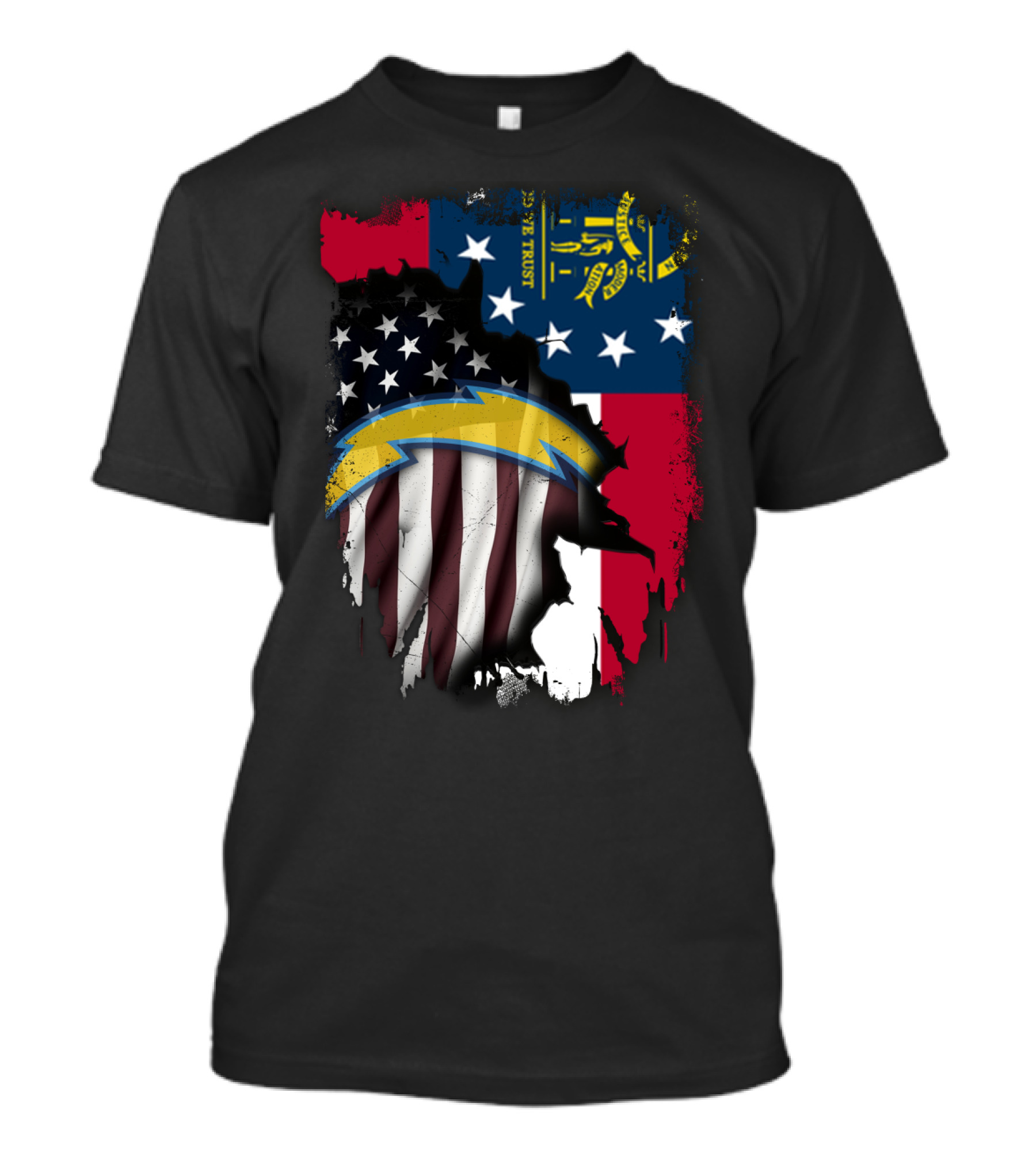 Georgia State Flag With Chargers Logo And American Flag Elements T-Shirt