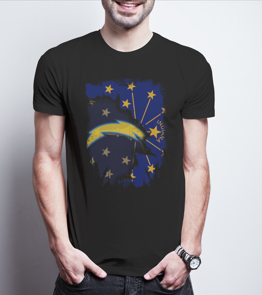 Indiana State Flag With Chargers Logo Fusion T-Shirt