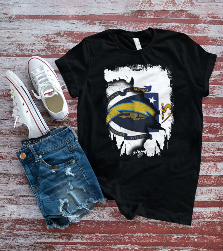Massachusetts State And Chargers Lightning Logo Fusion T-Shirt