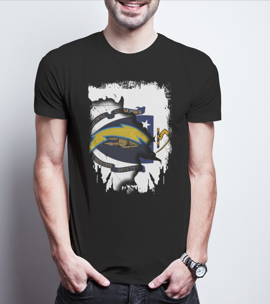 Massachusetts State And Chargers Lightning Logo Fusion T-Shirt