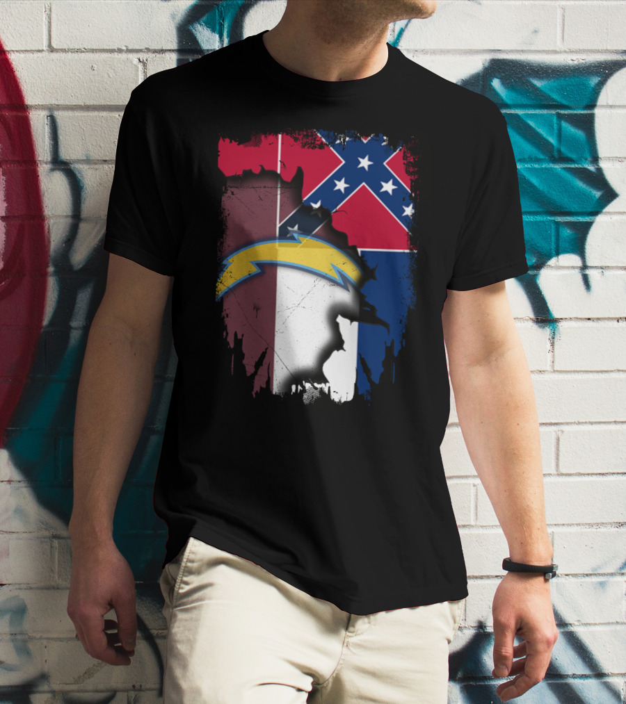Mississippi Flag With Chargers Lightning Bolt T-Shirt