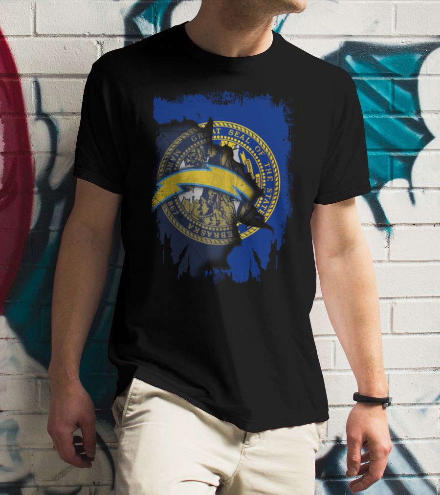 Nebraska State Seal With Chargers Lightning Bolt T-Shirt