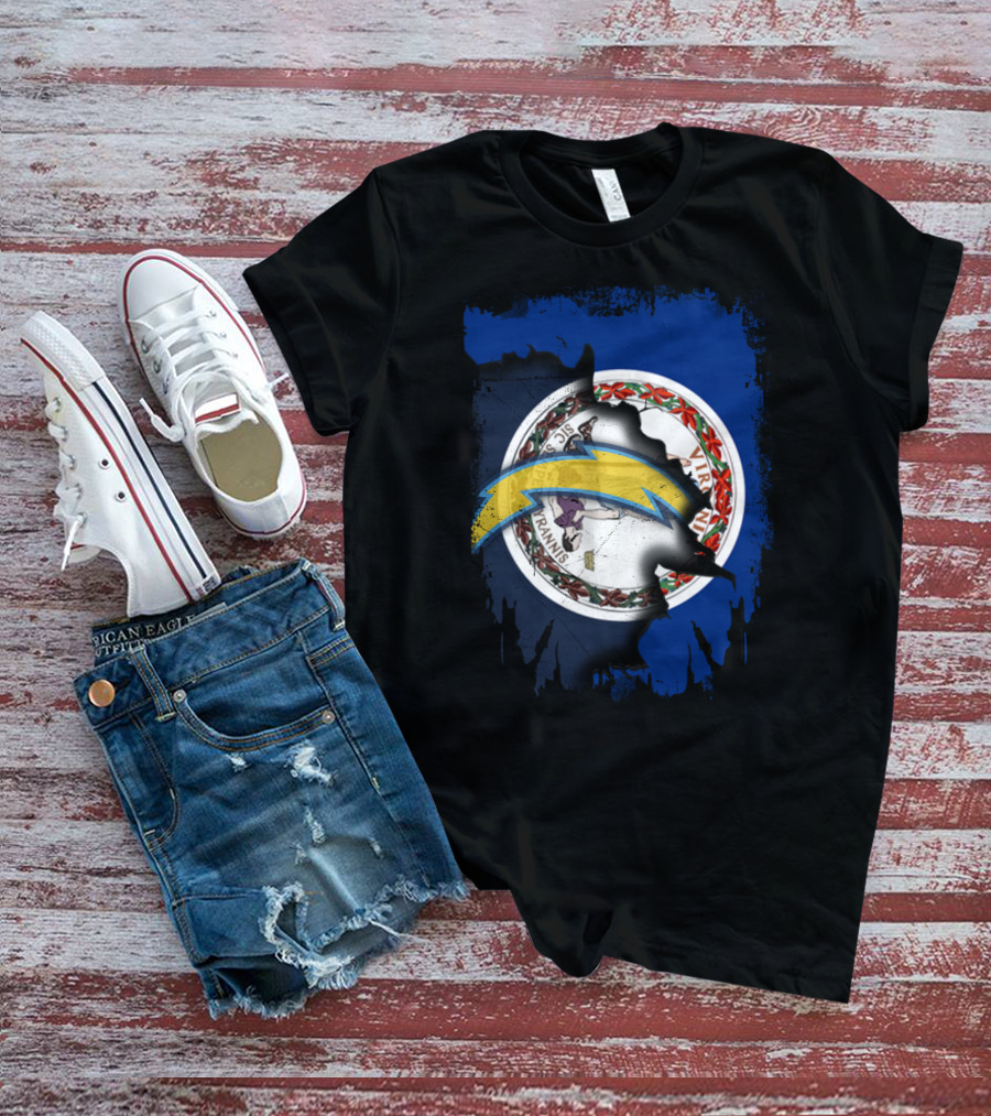 Virginia Flag Meets Chargers Lightning Bolt Fusion T-Shirt
