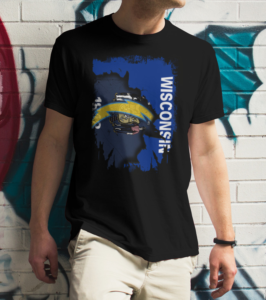 Wisconsin State Outline With Chargers Bolt And Seal T-Shirt