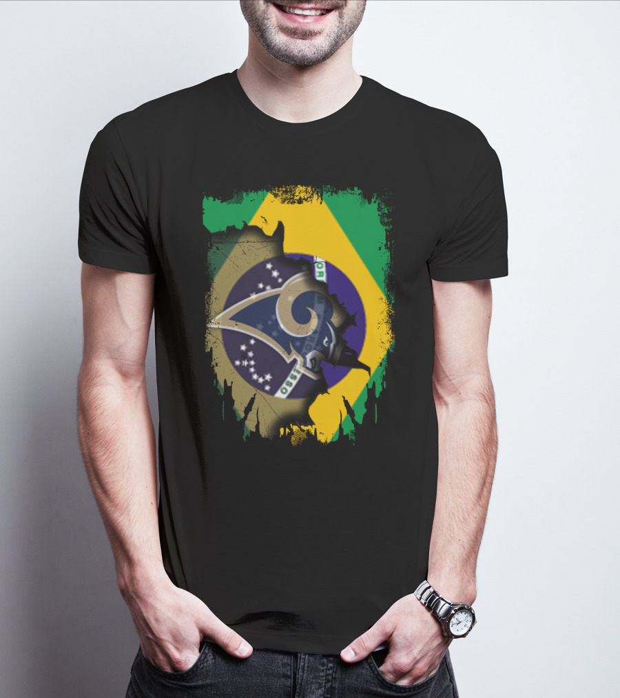 Rams Logo Intertwined With Brazilian Flag T-Shirt