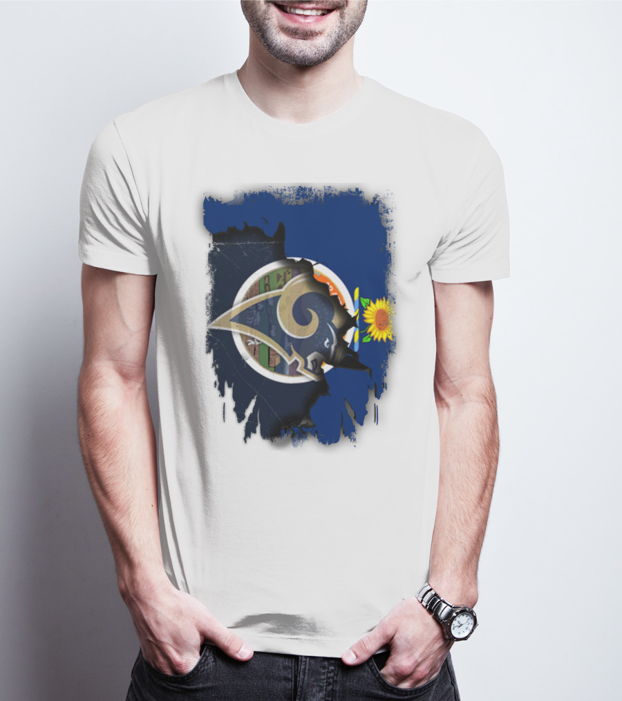 Kansas State Flag And Los Angeles Rams Logo With Sunflower T-Shirt