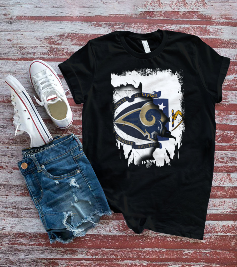 Massachusetts Together With Rams Logo Inside Torn Flag T-Shirt