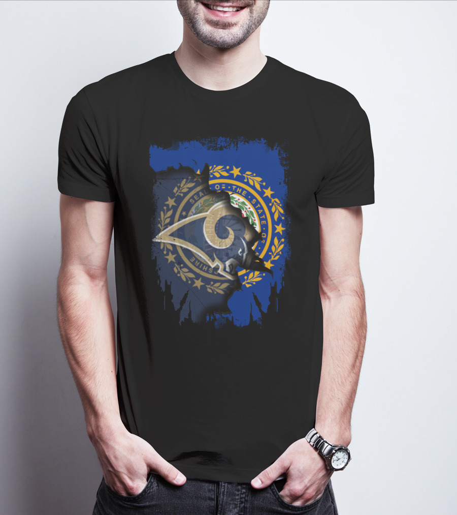 New Hampshire State Seal And Rams Logo Fusion T-Shirt