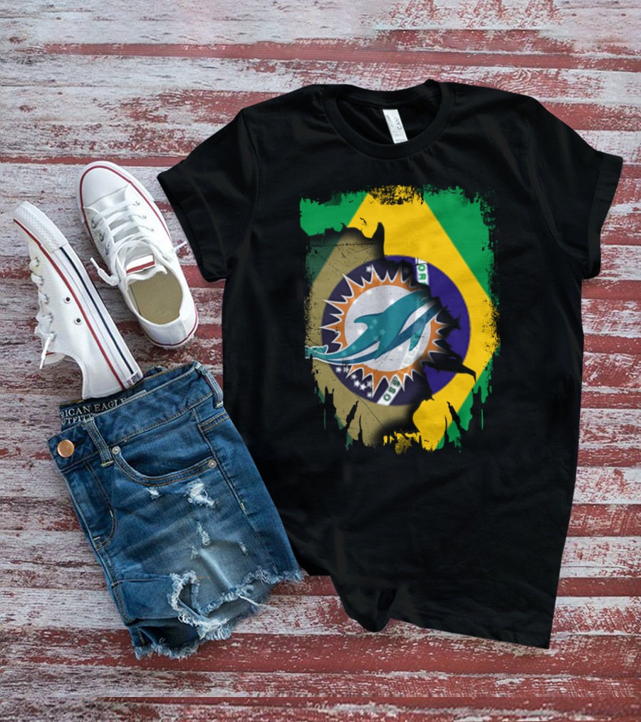 Brazilian Flag With Dolphins Logo Fusion T-Shirt