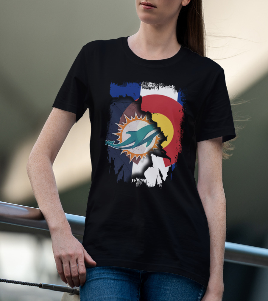 Together Colorado With Miami Dolphins And Colorado Flag Elements T-Shirt