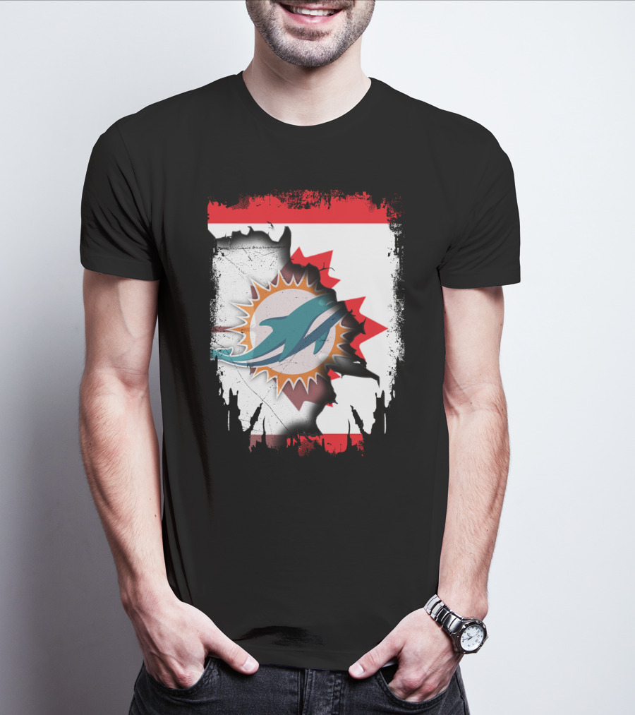 Canada Miami Dolphins Flag Symbol Fusion T-Shirt