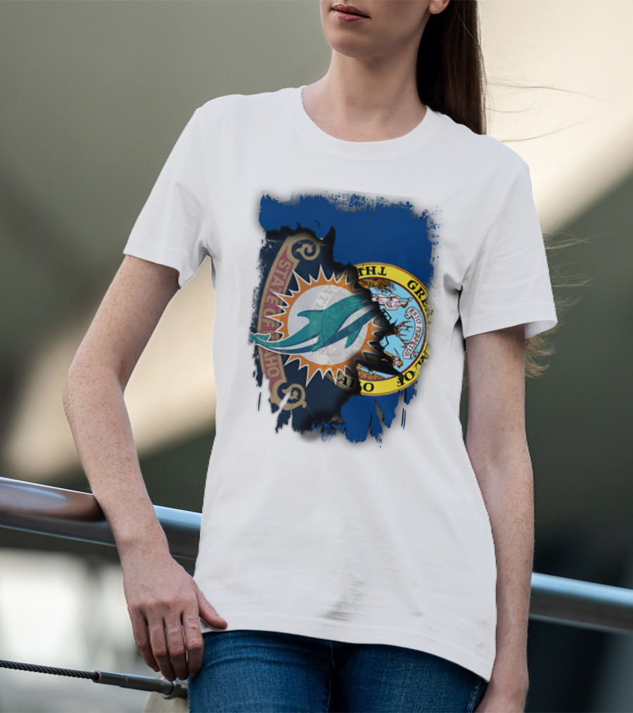 Idaho State Seal Blending With Miami Dolphins T-Shirt