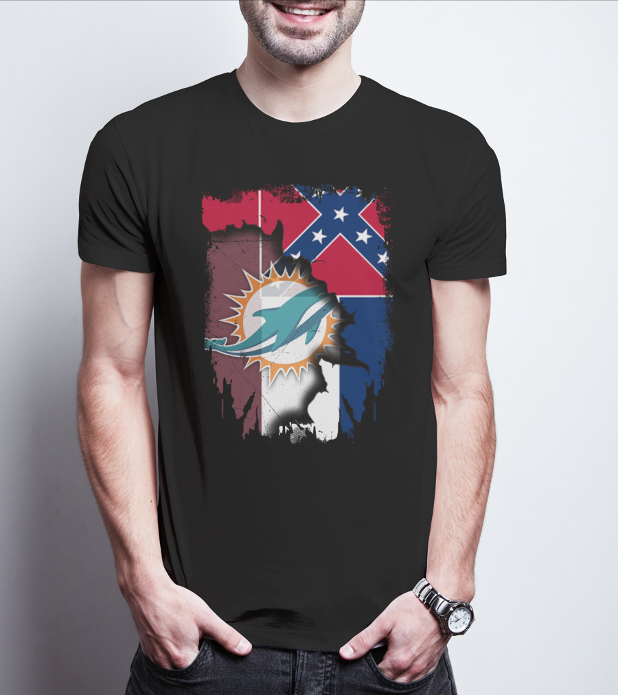 Miami Dolphins Confederate Mississippi Flag Fusion T-Shirt