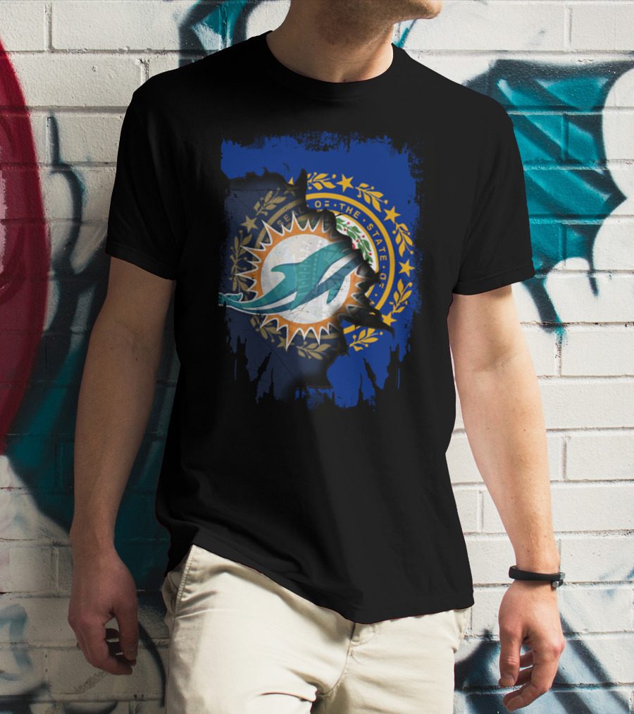 New Hampshire Background With Miami Dolphins Logo Symbolizing Unity T-Shirt