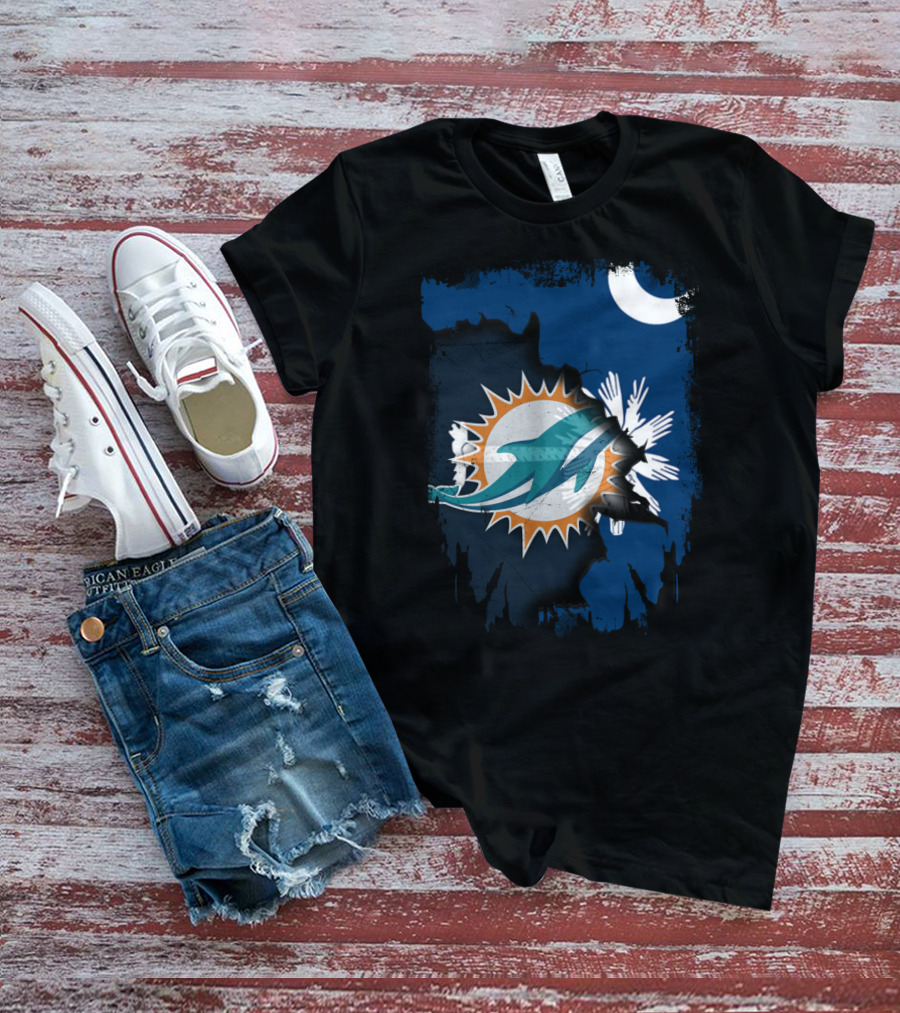 Miami Dolphins Logo With South Carolina State Flag Elements T-Shirt