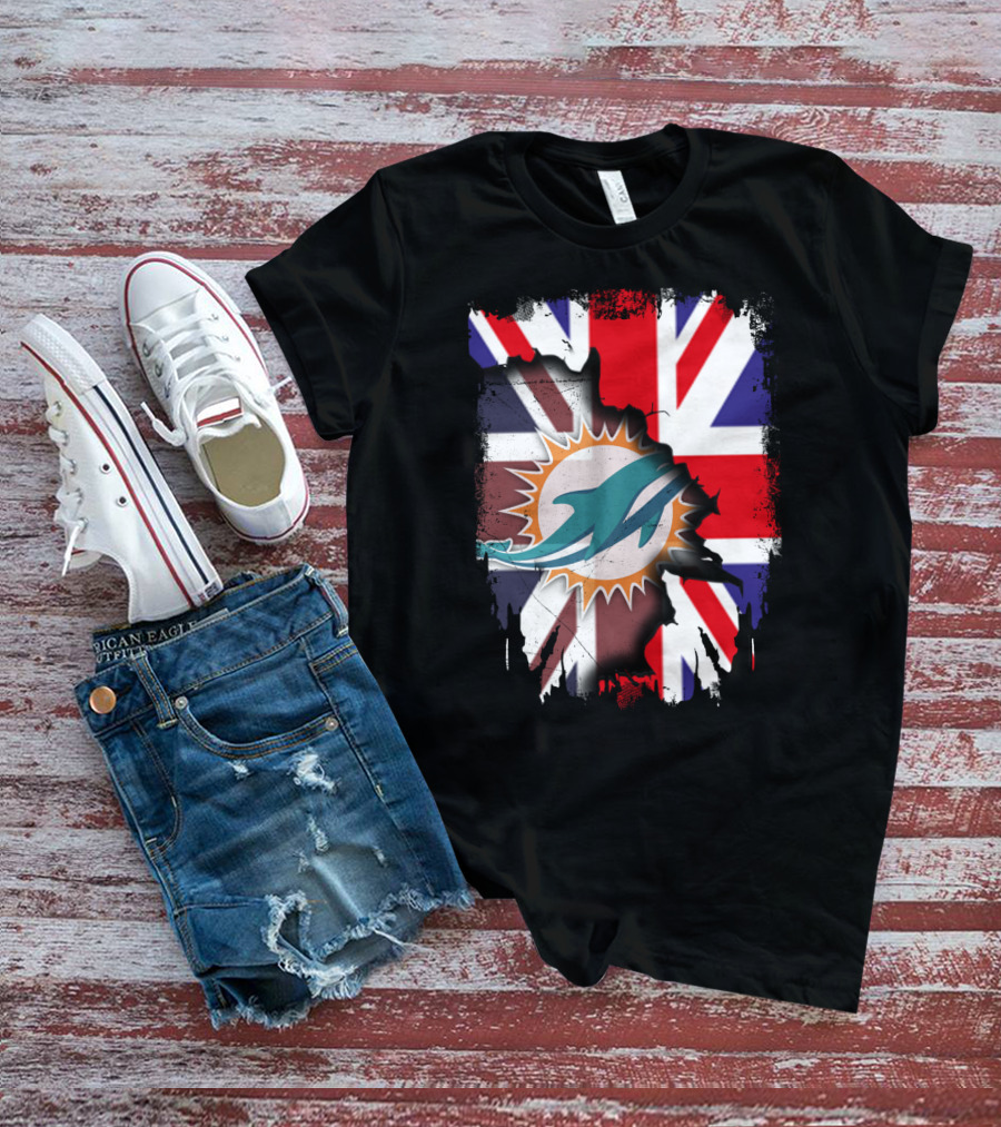 United Kingdom And Miami Dolphins Union Flag Fusion T-Shirt