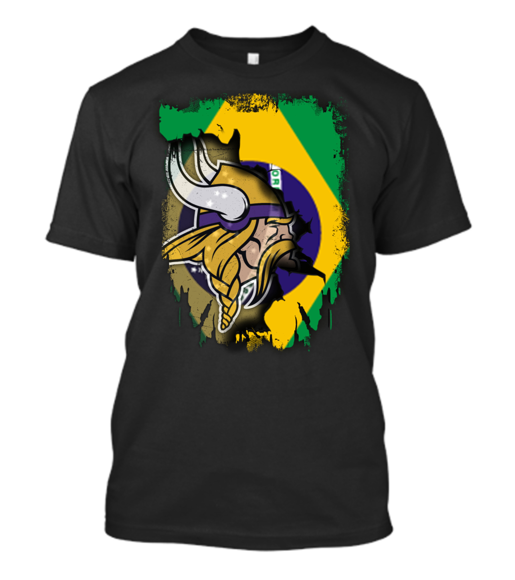 Brazilian Flag With Viking Warrior Helmet T-Shirt