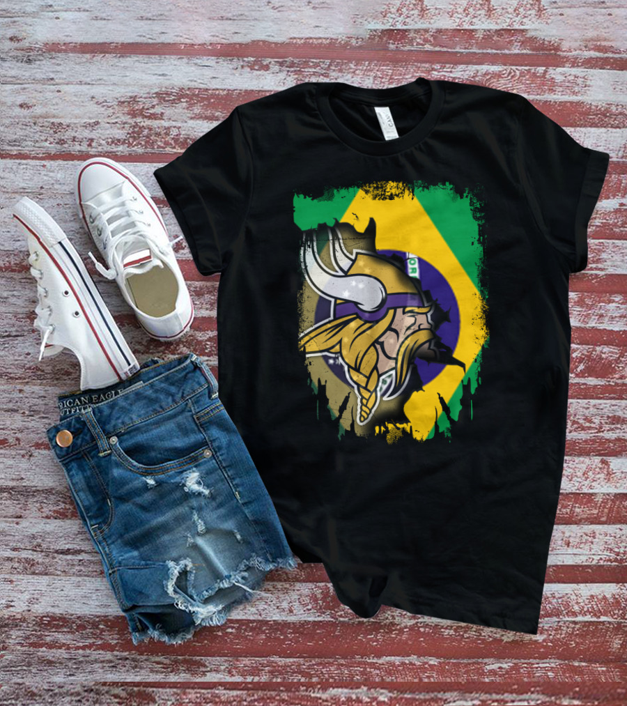 Brazilian Flag With Viking Warrior Helmet T-Shirt
