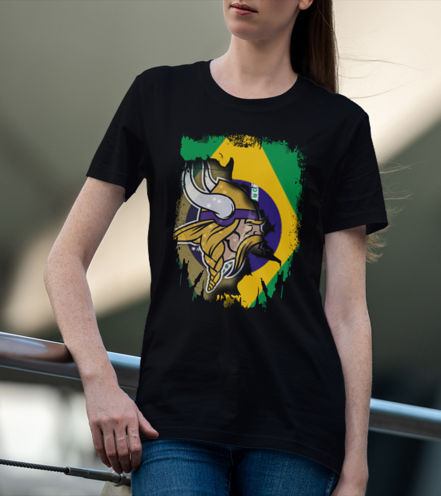 Brazilian Flag With Viking Warrior Helmet T-Shirt