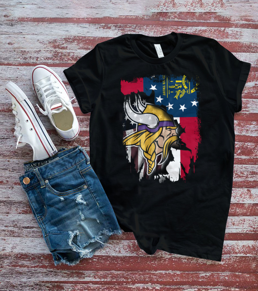 Georgia Flag With Vikings Fusion T-Shirt