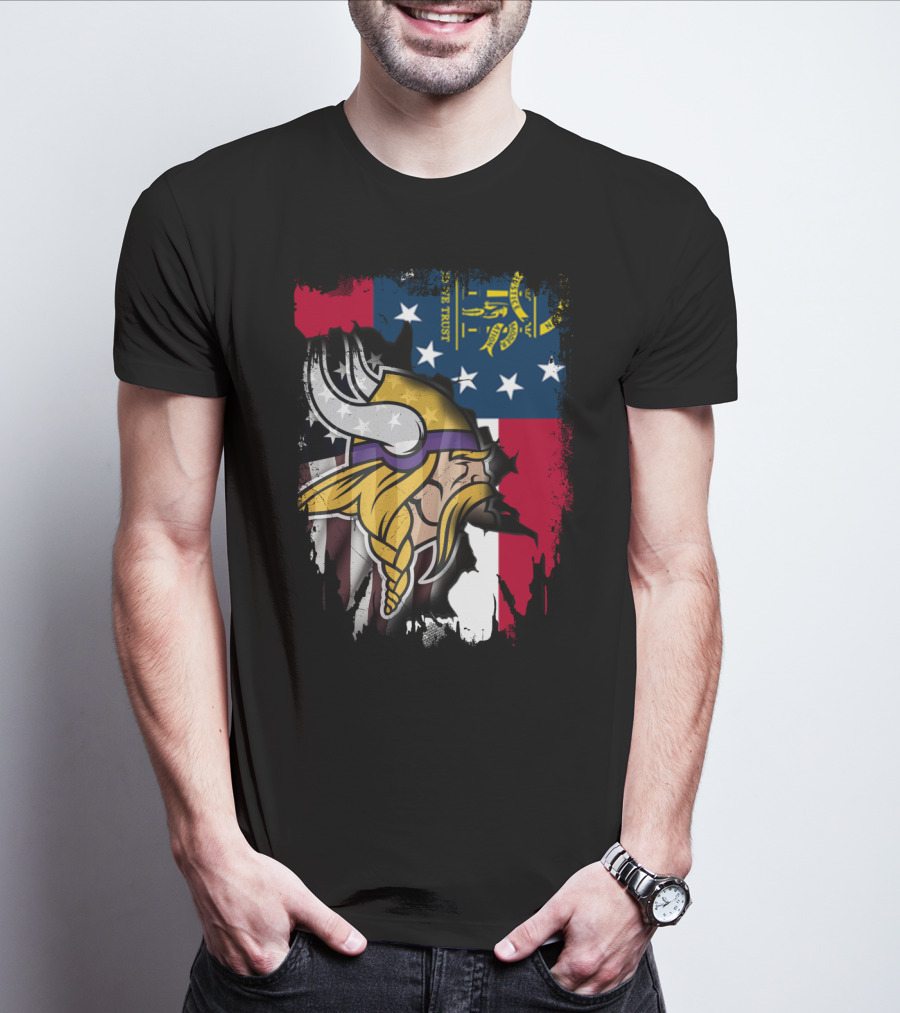Georgia Flag With Vikings Fusion T-Shirt