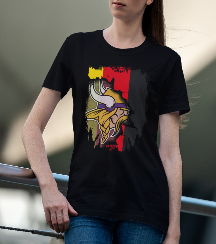 Together Germany With Vikings Logo And Flag Fusion T-Shirt