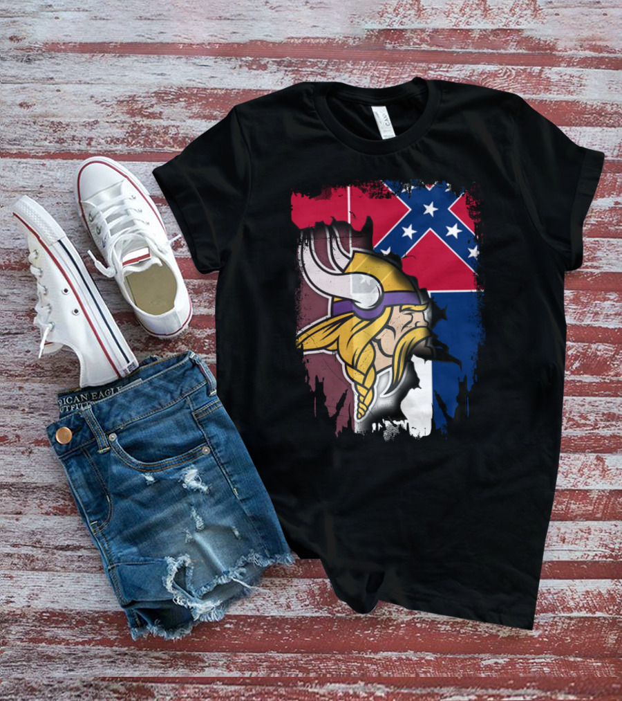 Mississippi Vikings Confederate Flag Viking Head Together T-Shirt