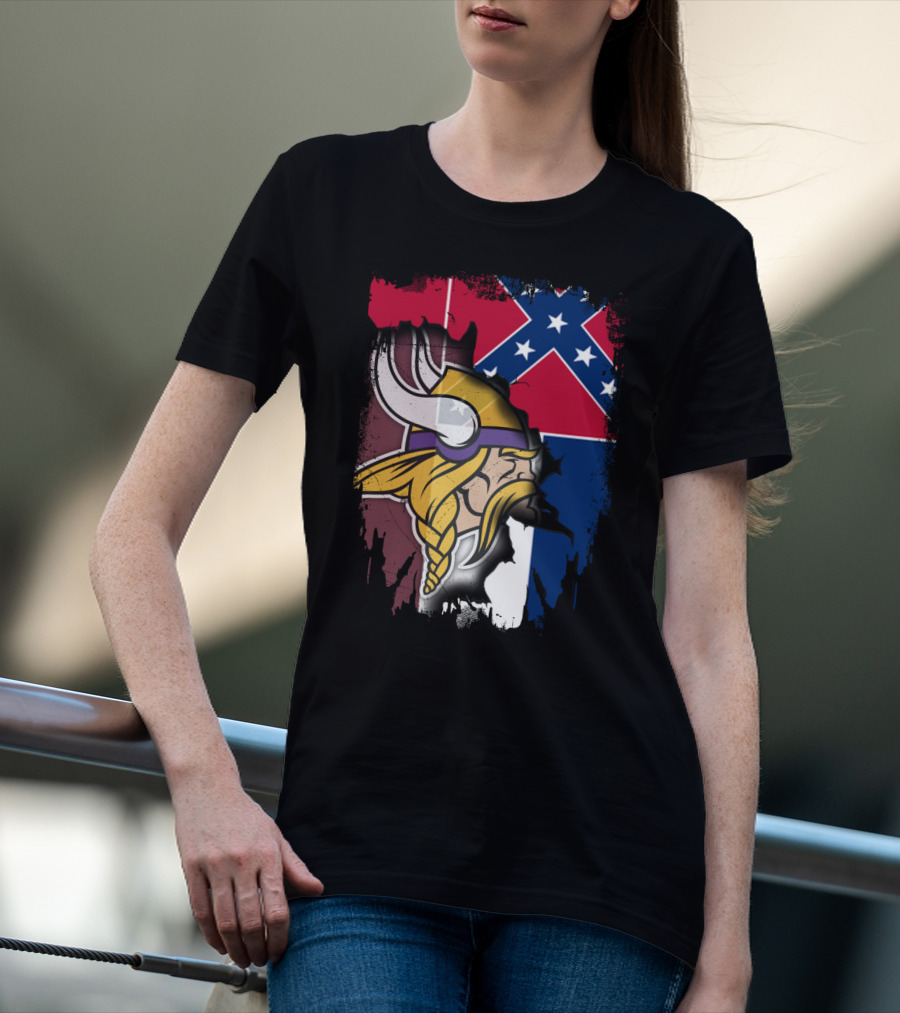 Mississippi Vikings Confederate Flag Viking Head Together T-Shirt