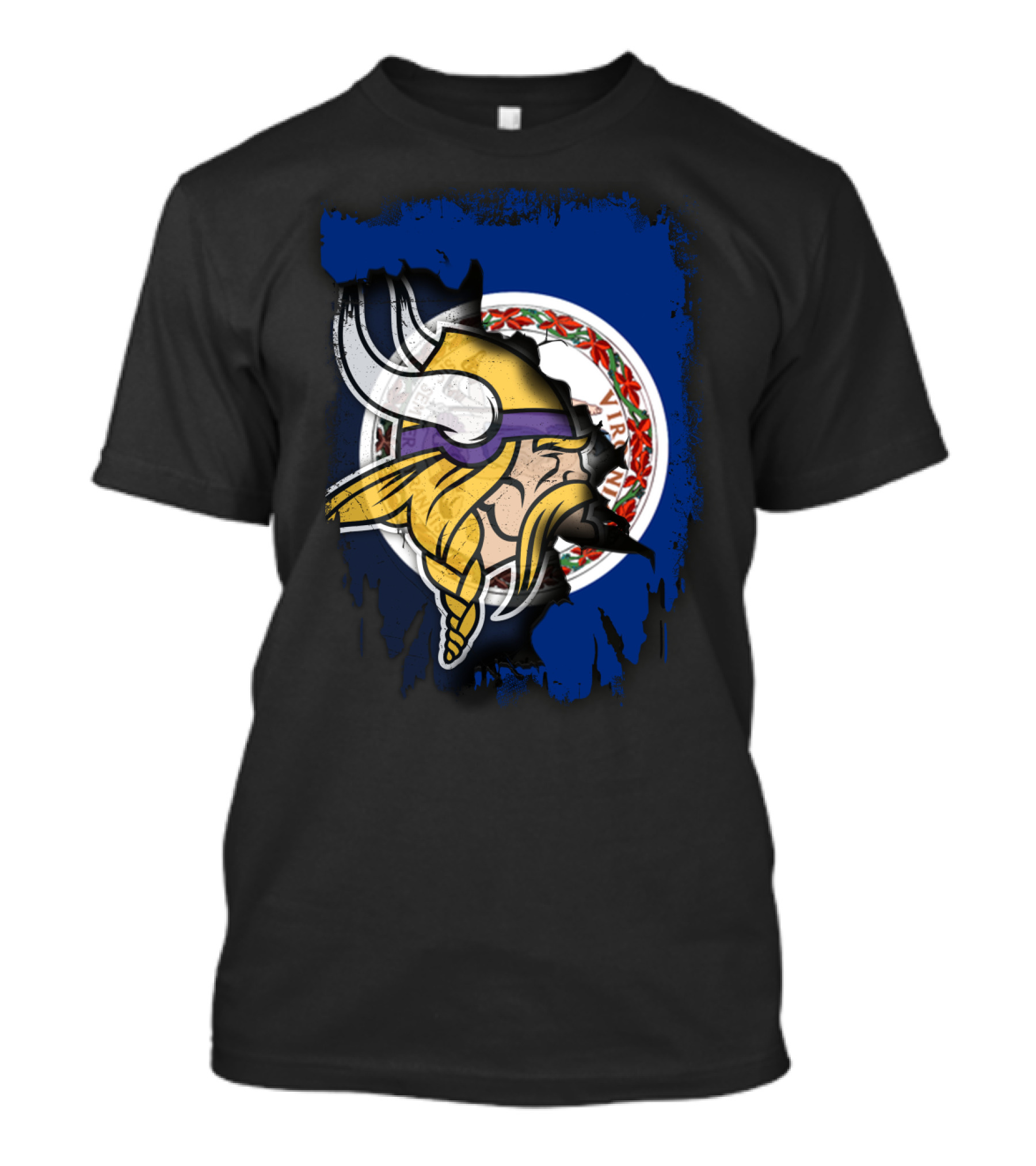 Virginia State Flag With Vikings Helmet Fusion T-Shirt