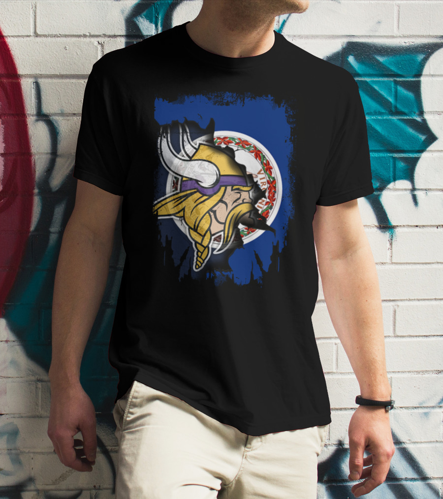 Virginia State Flag With Vikings Helmet Fusion T-Shirt