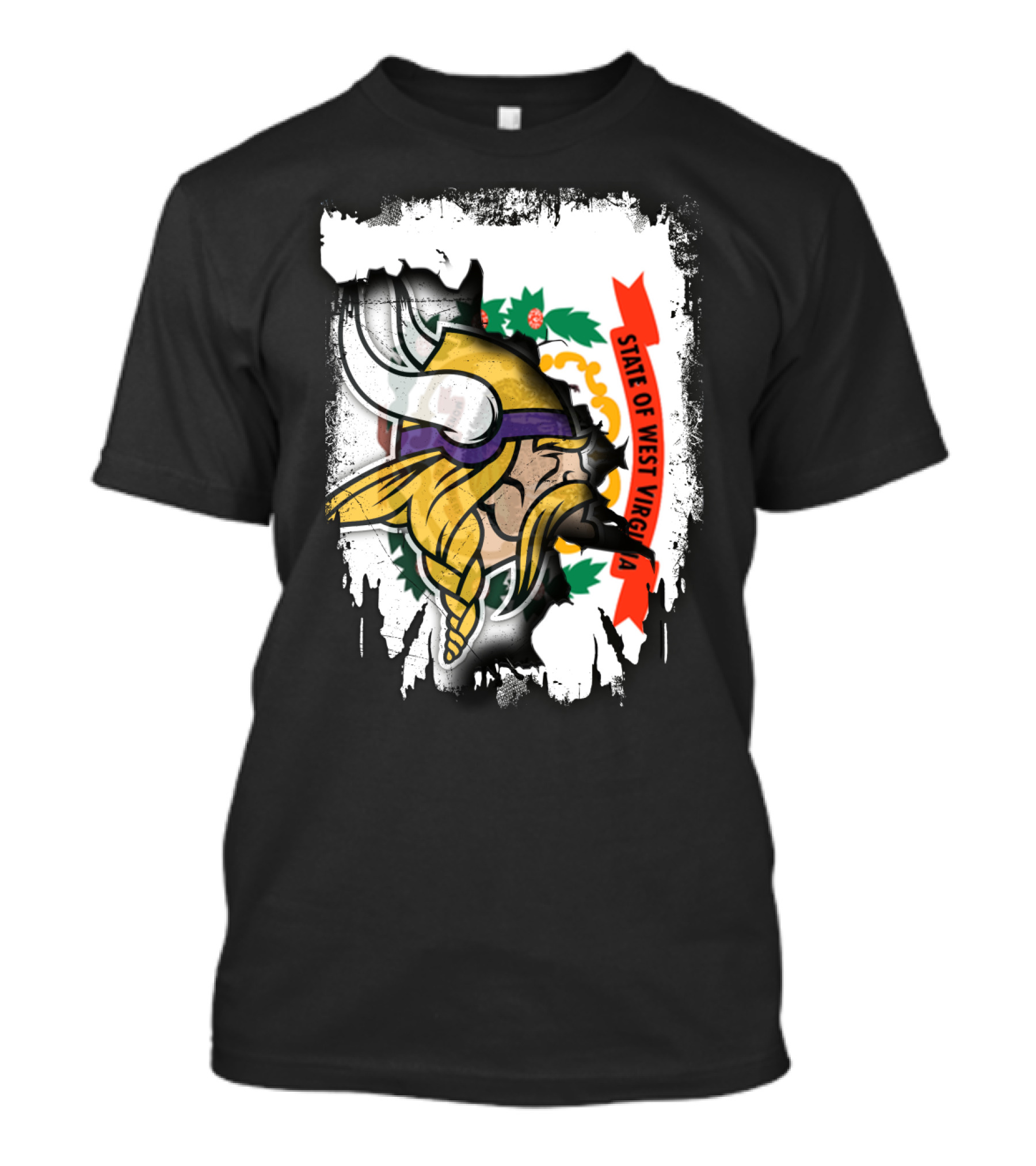 State Of West Virginia With Vikings Logo Fusion T-Shirt