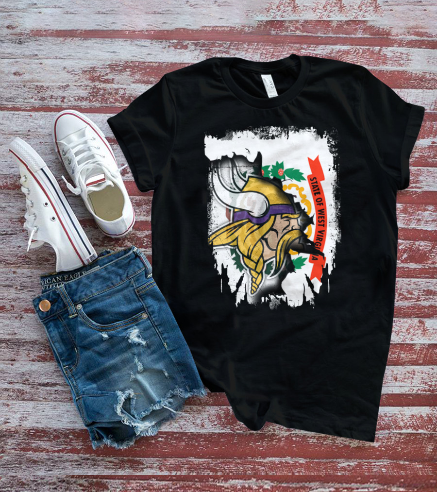 State Of West Virginia With Vikings Logo Fusion T-Shirt