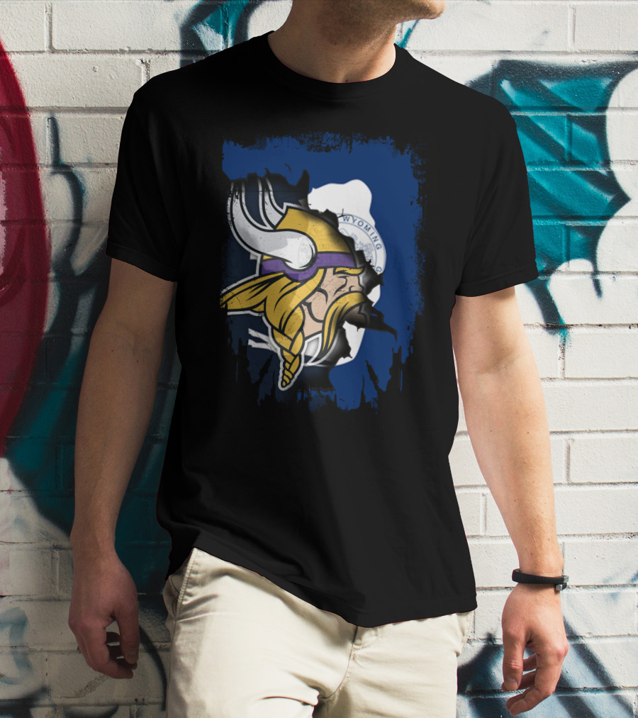 Wyoming Flag Viking Helmet Fusion T-Shirt