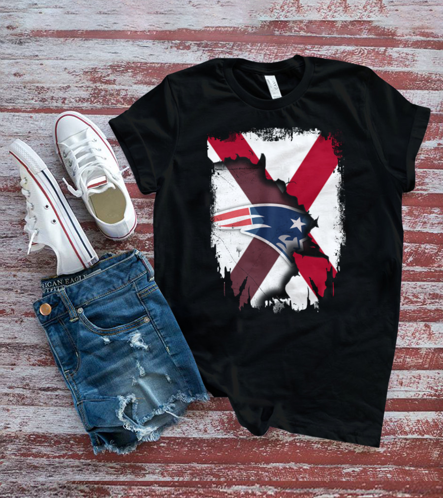 Alabama State Flag X Symbol With Patriots Logo Fusion T-Shirt