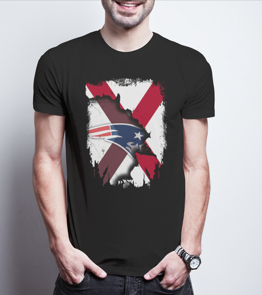 Alabama State Flag X Symbol With Patriots Logo Fusion T-Shirt