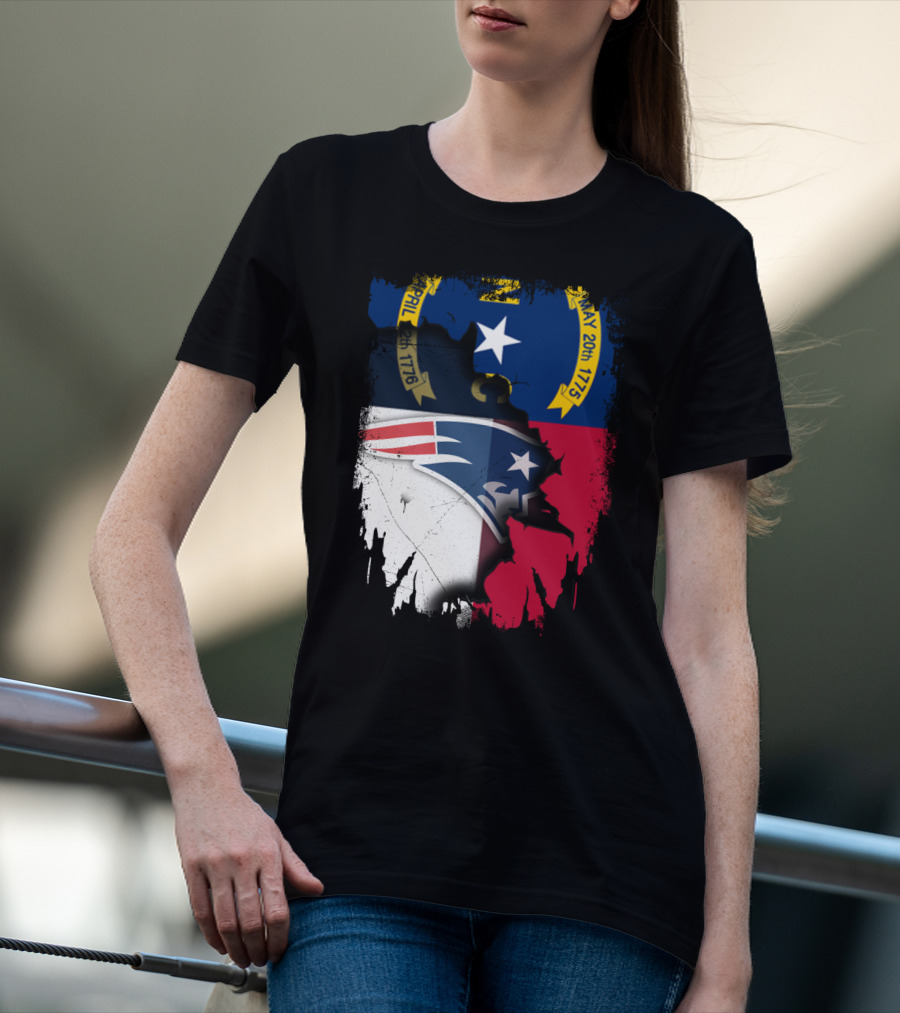North Carolina State Flag Blended With Patriots Logo Together T-Shirt