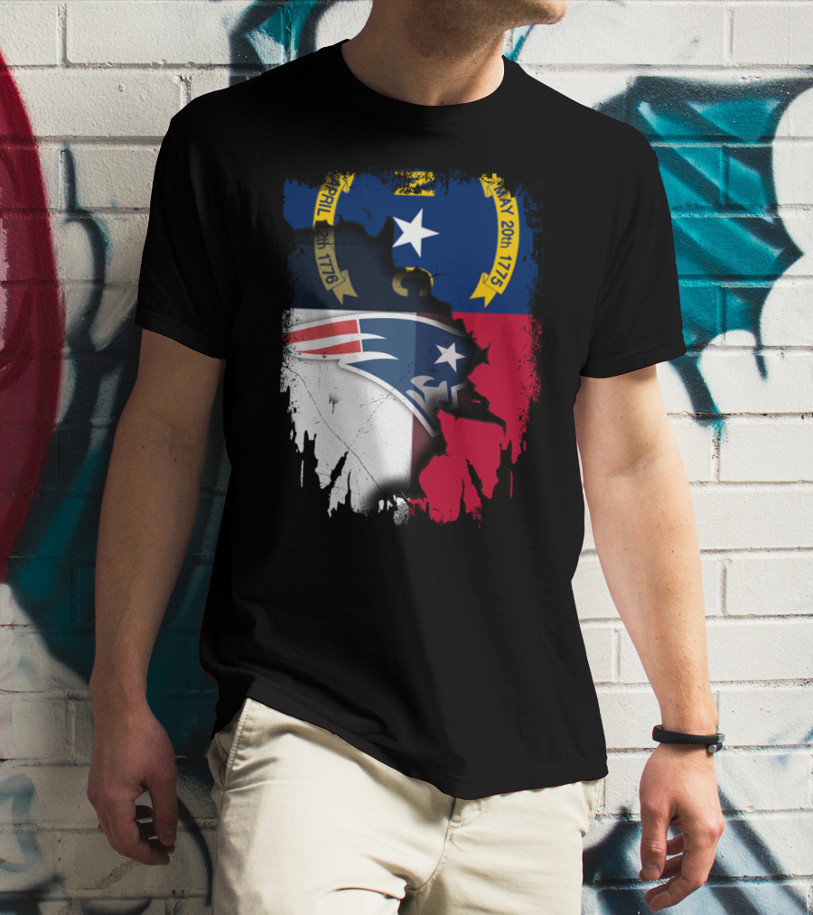 North Carolina State Flag Blended With Patriots Logo Together T-Shirt