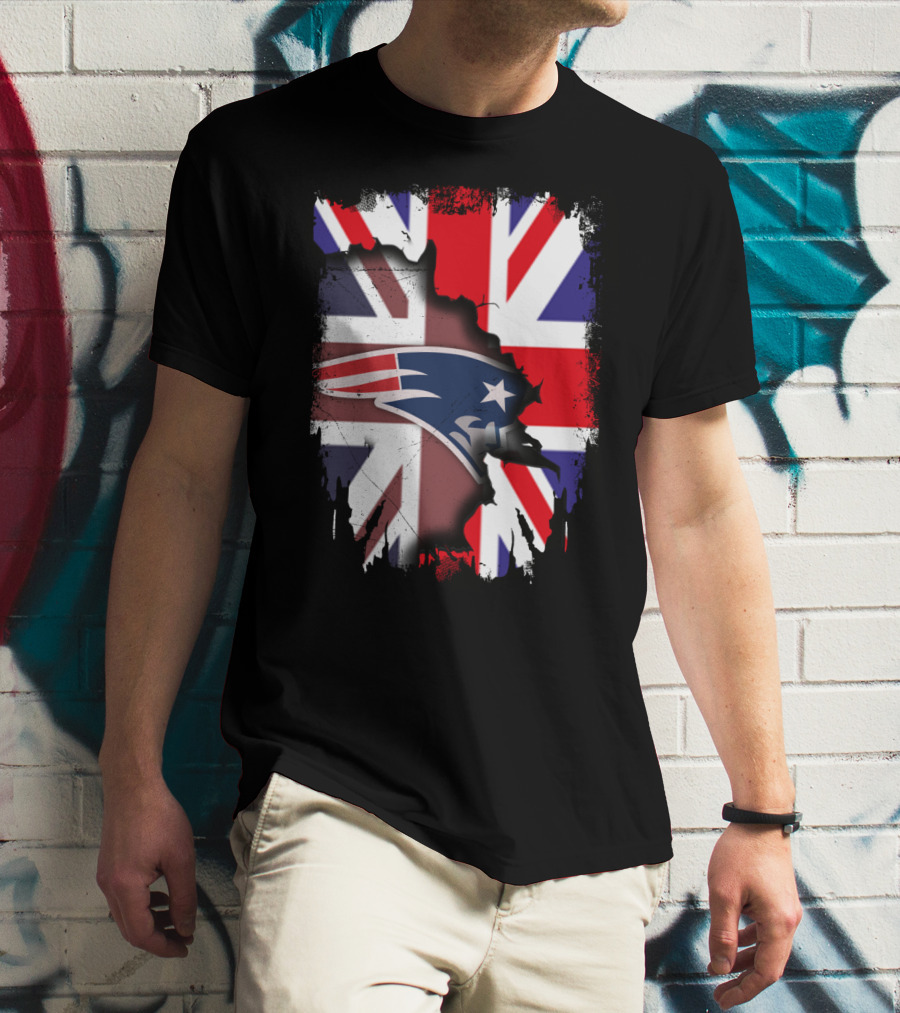 Union Jack And New England Patriots United Together T-Shirt