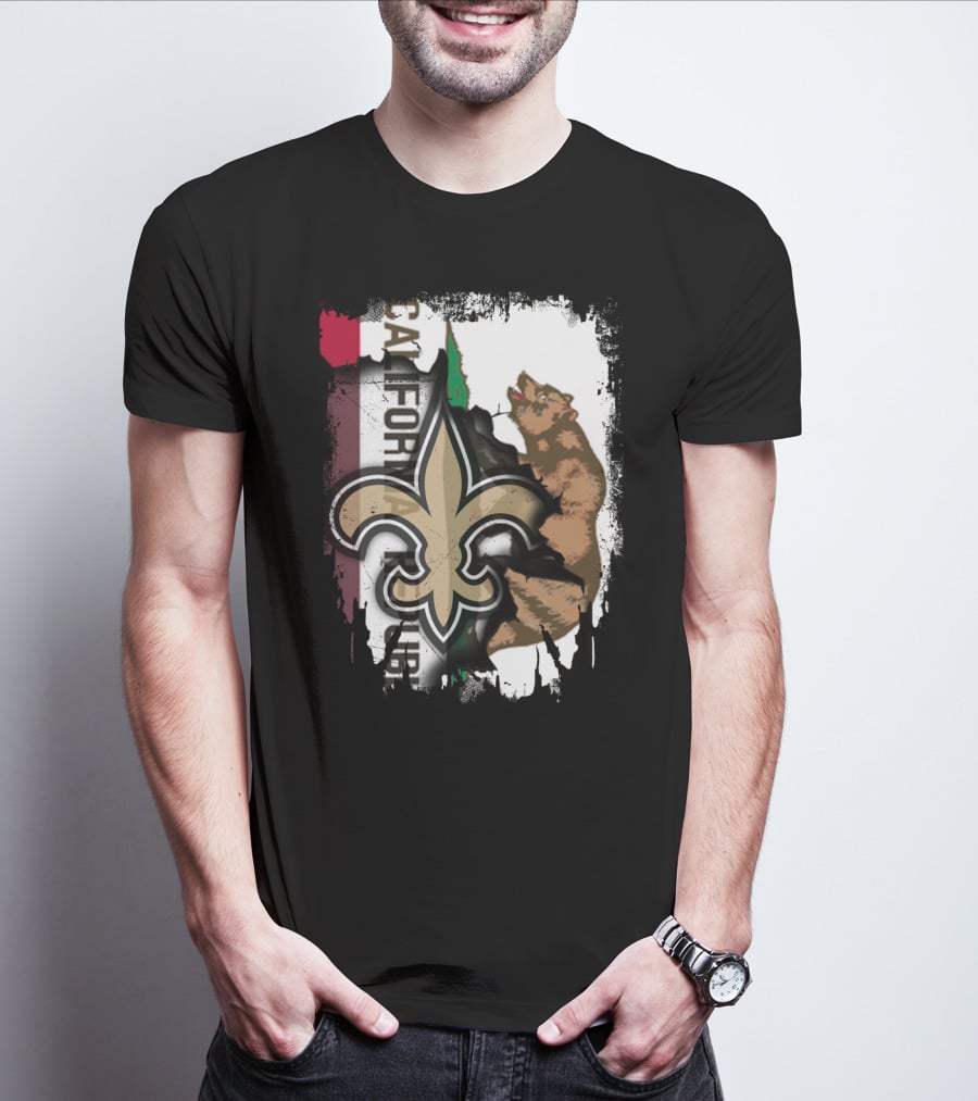 California Republic Fleur-de-Lis Saints Bear Flag Fusion T-Shirt