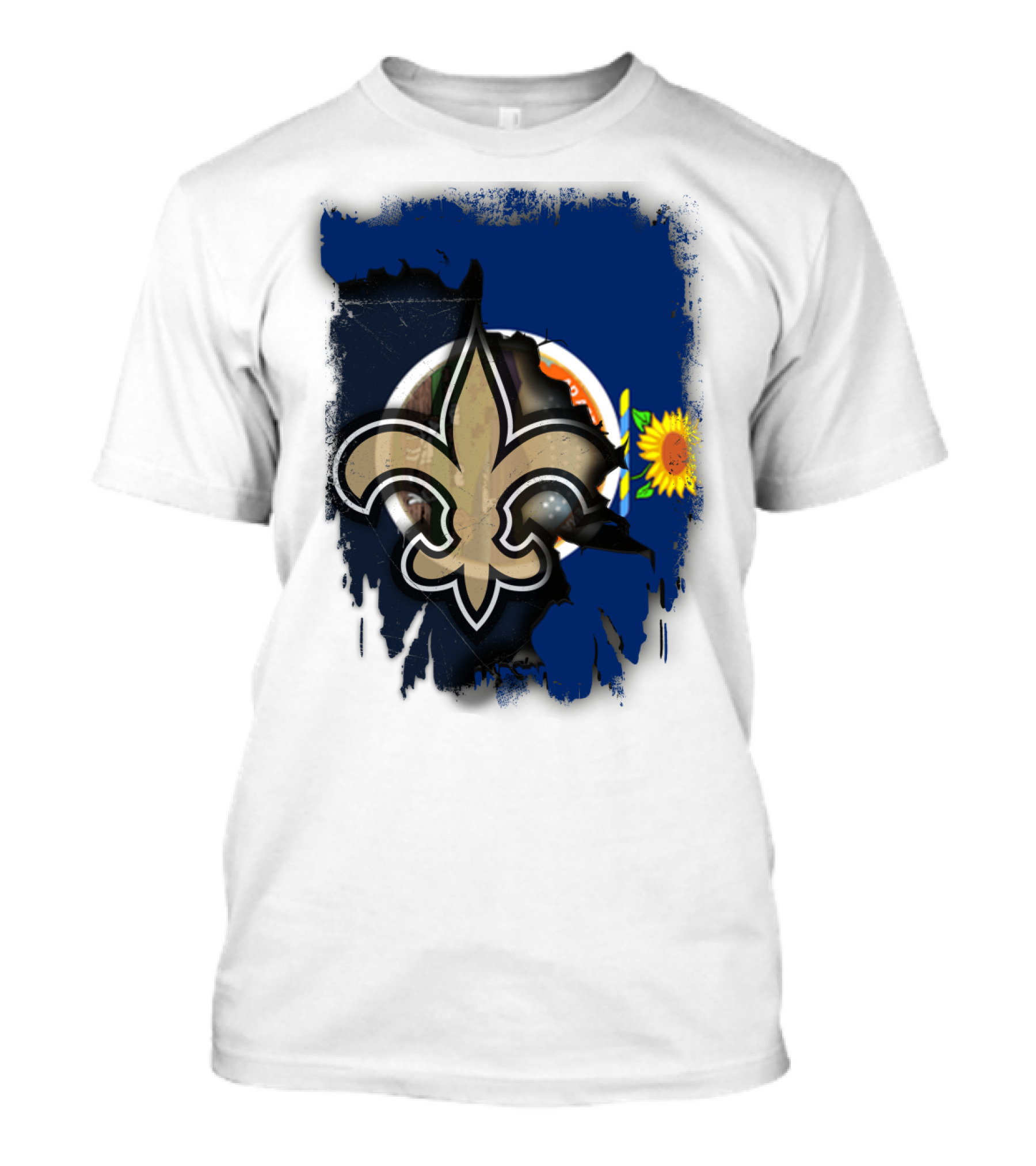 Kansas Sunflower And Saints Fleur-de-lis Harmony Together T-Shirt